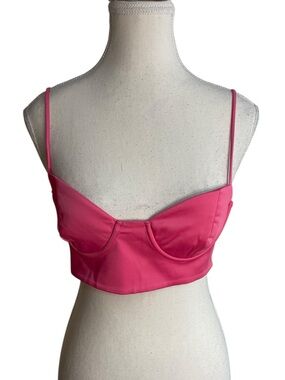 Zara Satin Effect Bustier Crop Top Hot Pink